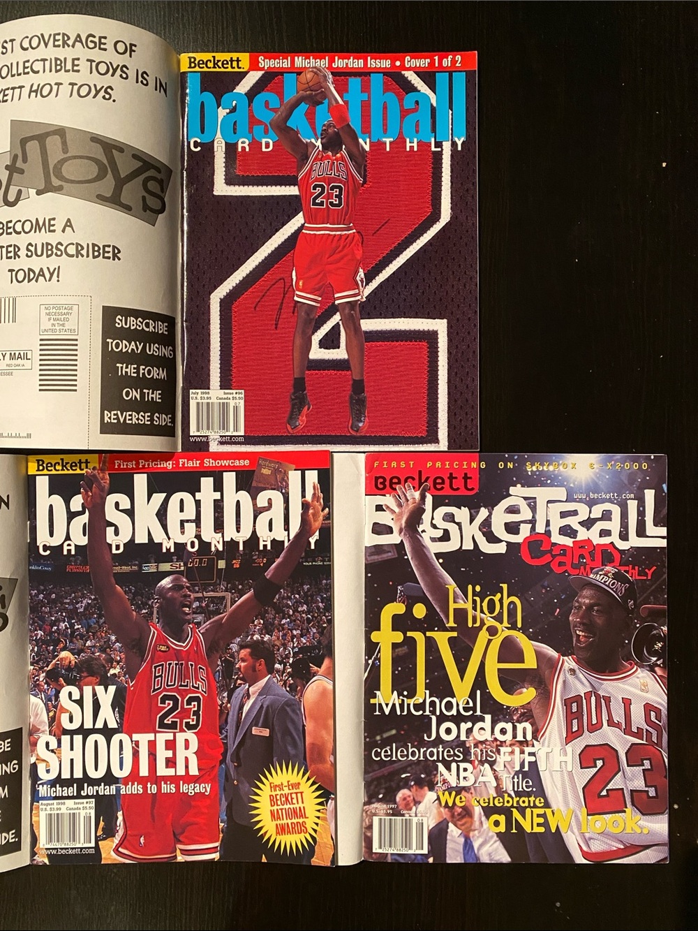 Set of three (3) Michael Jordan cover Beckett Basketball Magazines